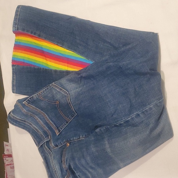 Levi’s 529 curvy boot cut UPCYCLED Flared Rainbow Insert Sz. 14S X 29 Blue Jeans - Picture 7 of 15